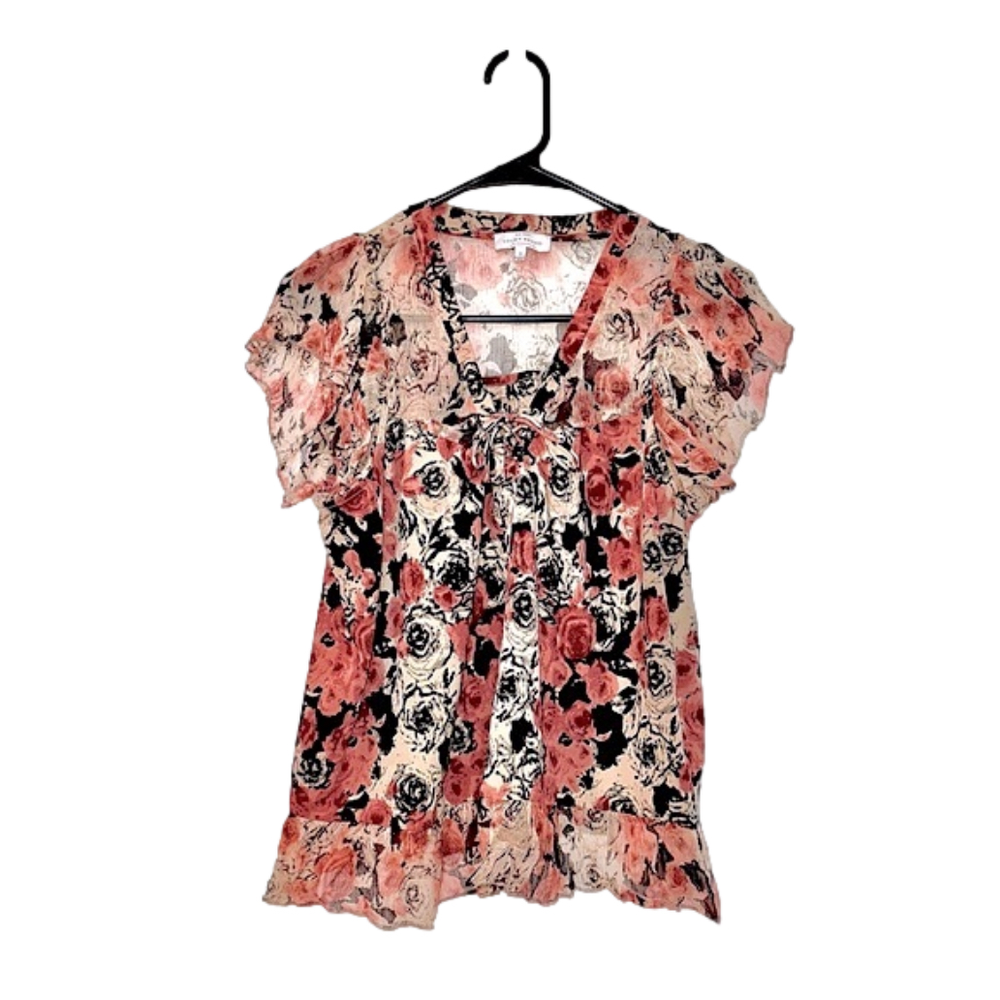 LUCKY BRAND Nude, Pink, Black, & Silver Floral Blouse